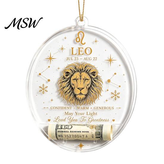 Hanging Decor for Showcase Christmas Tree Money Holder Pendant, Transparent Acrylic Round Ornament, 12 Holiday Gift Tags Zodiac Signs Theme Decorative