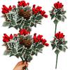 Christmas Red Fake Holly Berries Flower Artificial Berry Pine Cone Branch Xmas Tree Ornament DIY Garland Festival Party Decor