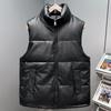 Fashion Winter Men's Sleeveless Jackets Plus Size Thick Waterproof Black Faux Leather Outerwears Man Warm Vest