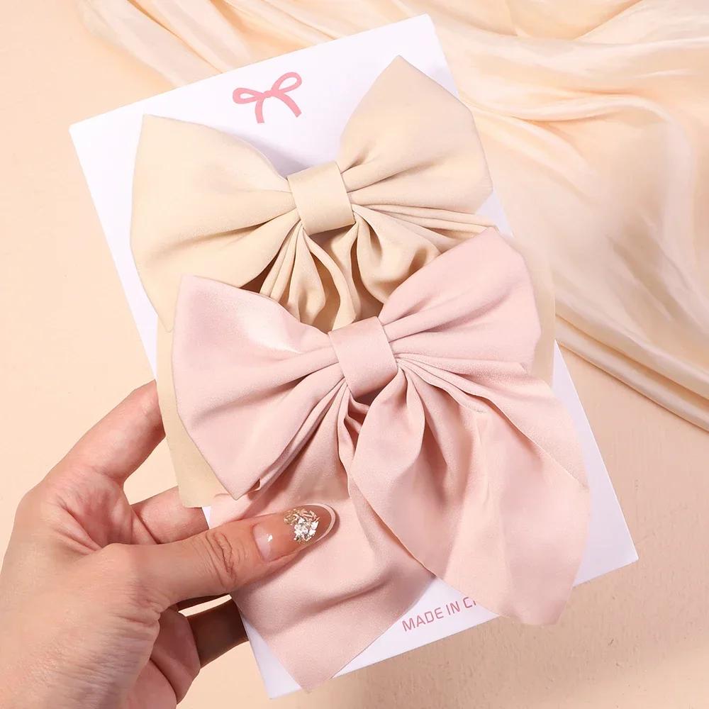 2Pcs/set Sweet Solid Bowknot Hair Clips for Women Girls Ribbon Bows Hairpins Handmade Barrettes Headwear Hair Accessories Gifts