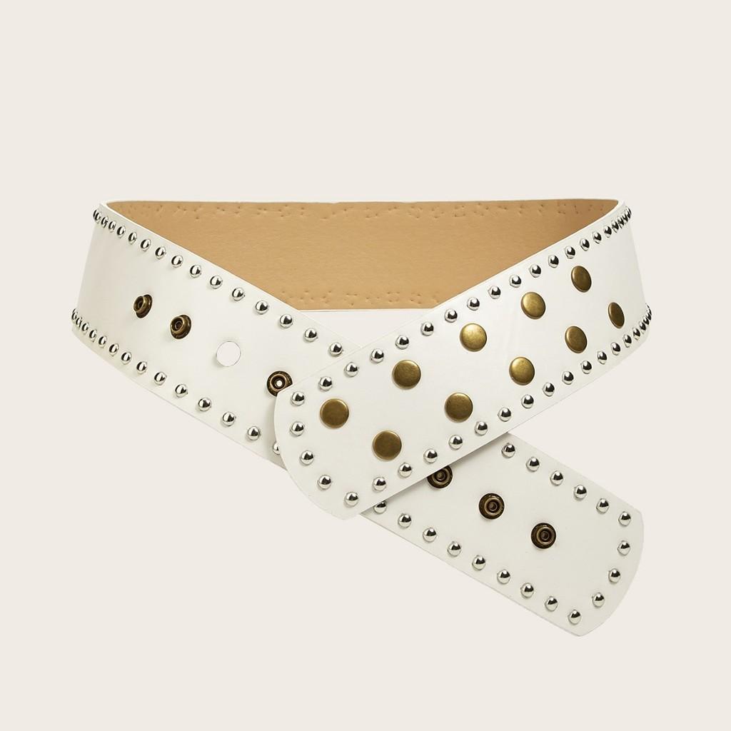Punk Style Rivet Belt With Metal Buckle For Fashionforward Streetwear белый