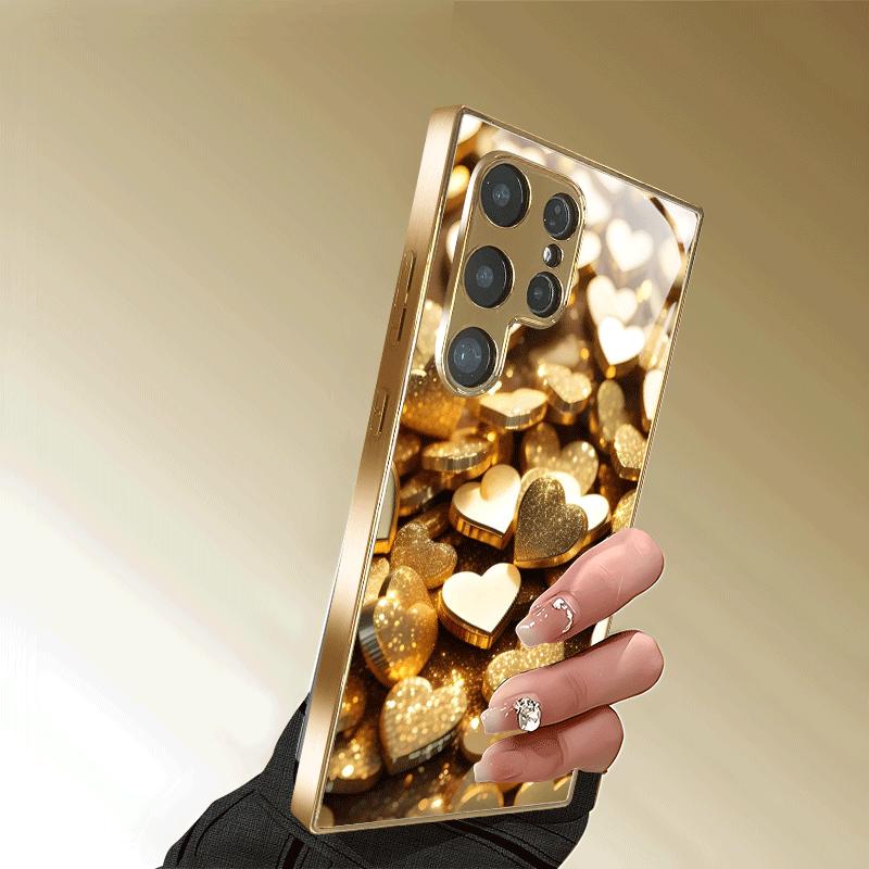 Golden Heart style High-end PhoneCase Electroplated Glass TPU PhoneCase for Samsung Galaxy S26 S25 S24 S23 S22 S21 FE,Ultra,Plus