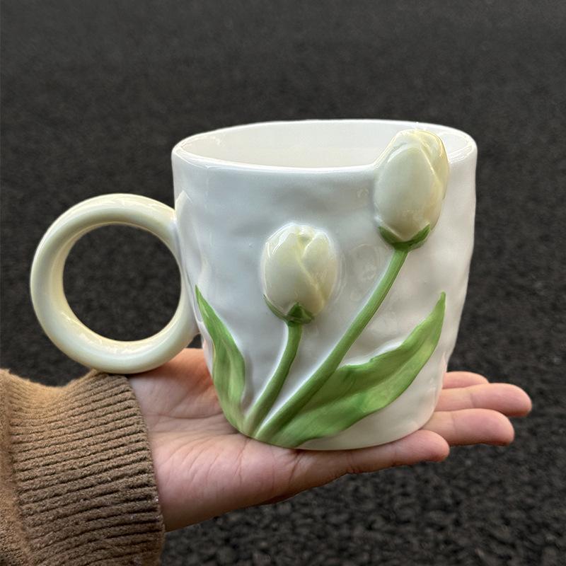 

кружка в корейском стиле с тюльпаном для подарка на день рождения девочке, практичная чашка, сувенир для девушки, подарочная коробка 401-500ml