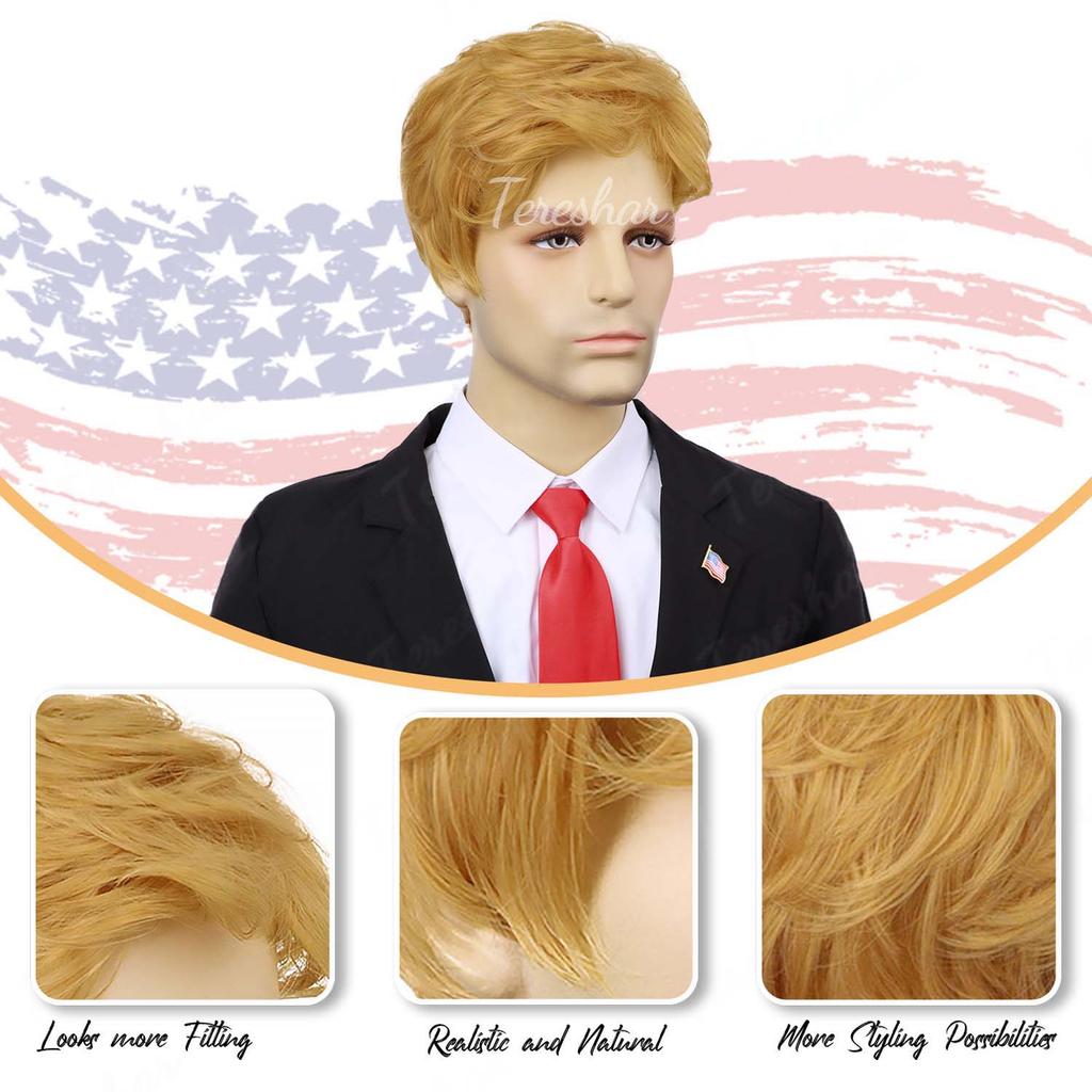 Peluca Rubia Sintética para Disfraz de Hombre, Corte Pixie en Capas Resistente al Calor, Pelucas de Personajes Famosos para Cosplay, Gorra de Béisbol Roja