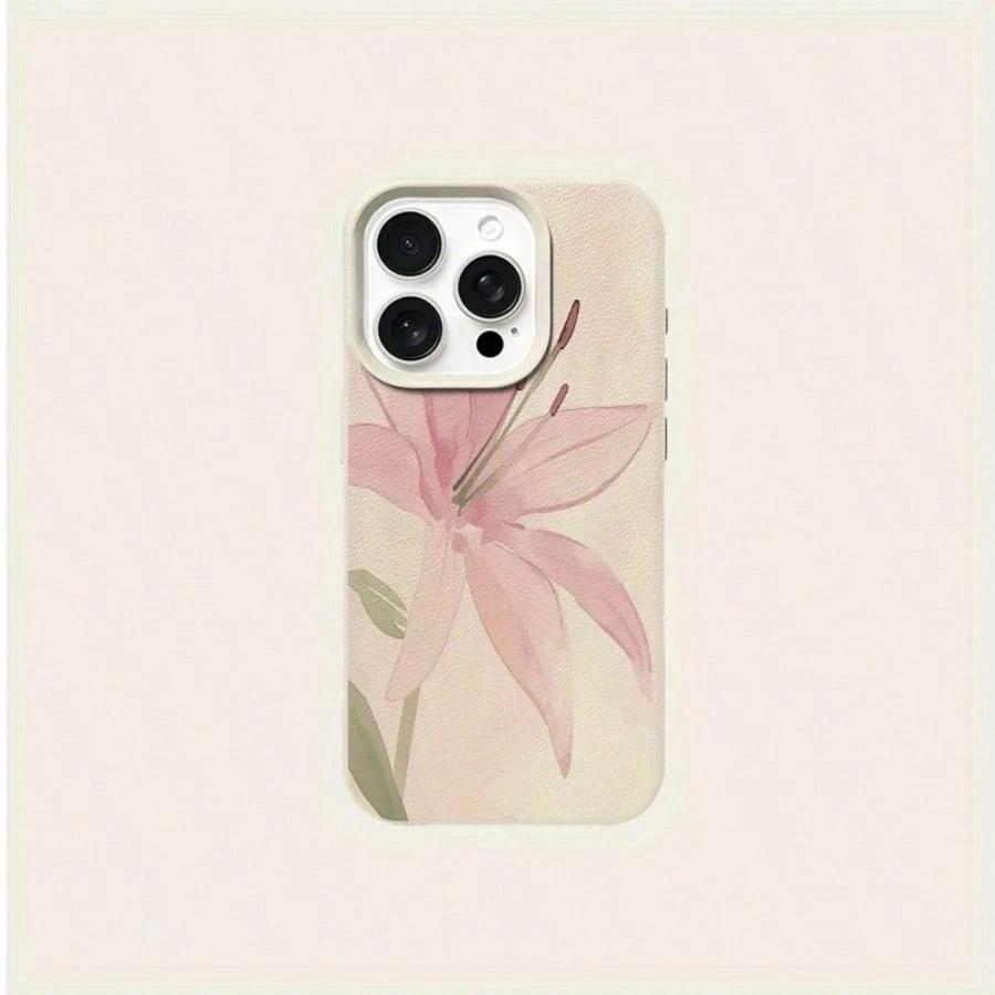 Aesthetic Lily Flower Imitation Leather Phone Case for iPhone 16 E 15 14 Plus 13 12 11 Pro Max XS Max XR XS X Silicone Cover