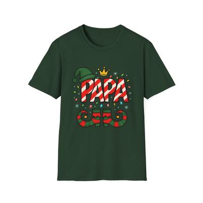 Unisex Softstyle T-Shirt PAPA Blasenbuchstaben Elfenmütze Schuhe Lichter Weihnachten