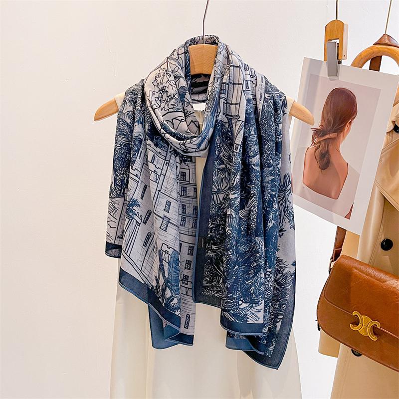 Luxury Double Side Print Designer Women Scarf Cotton Linen Feeling Female Shawl Winter Warm Outdoor Pashmina Shawl Hijab