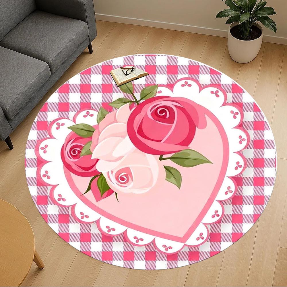1PC Rose Heart Office Round Area Rug, Under Office Chairs Bedroom Living Room Home Decor,Carpet for Office, -1110292