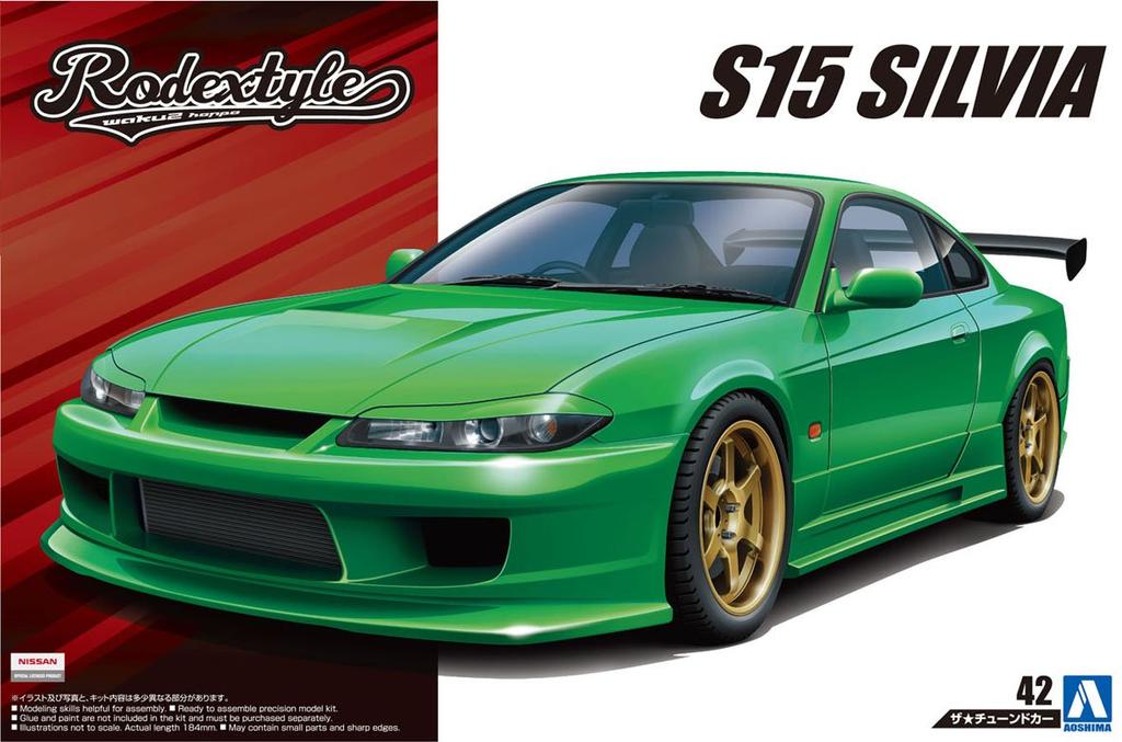 Aoshima Bunka Kyozaisha The Tuned Car Series Nissan Rodex Style S15 Silvia 1999 Plastic Model 1/24 No.42