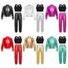 Girls Cross Back Vest Set Sleeveless Keyhole Long Sleeve Jacket Zipper Pants Hip Hop Dance Costume