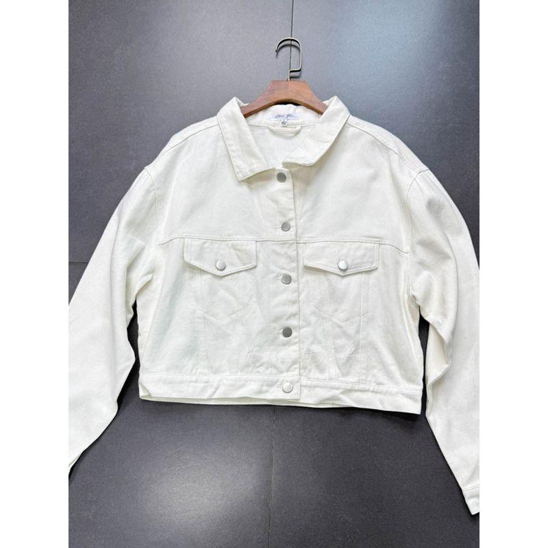 Export Single 100% Cotton White Short Denim Tooling Style Thin Coat Loose Version Boot-Cut Version Denim Jacket Coat Outwear