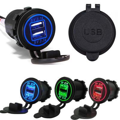 12 V 24 V Dual USB Ladegerät Steckdose Power Outlet 2,1 A & 2,1 A für Auto Boot Marine RV Mobile mit Draht Sicherung DIY Kit Blau Rot Grün LED