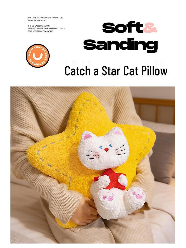 Cartoon Cat Pentagram Plush Pillow - Cute Bed Cushion & Lumbar Support for Girls