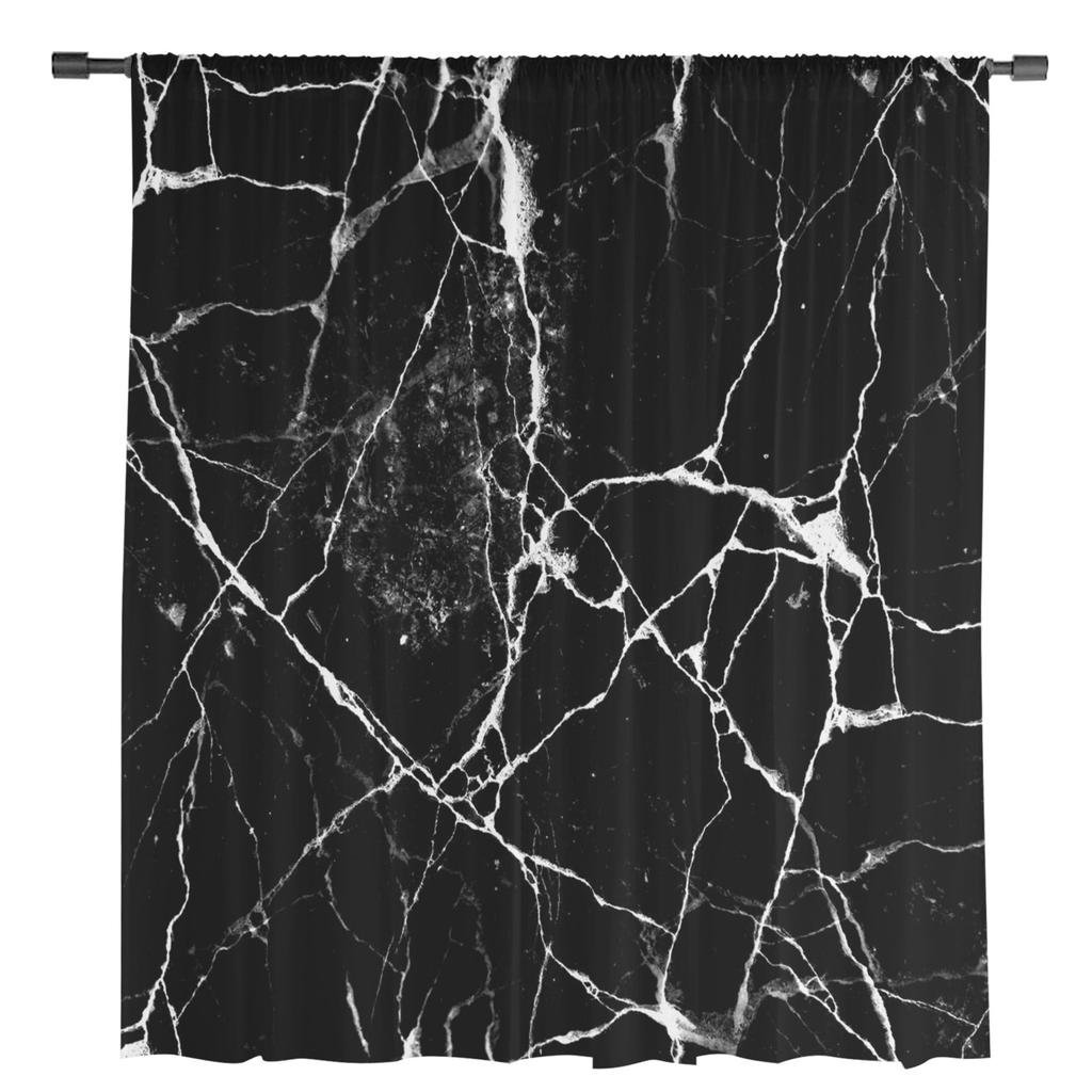 Marble Texture Watercolor Painting Tulle Sheer Window Curtains for Living Room the Bedroom Modern Voile Organza Curtains Drapes