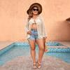 A New Summer Plus-size Solid Color Cardigan with Hollowed-out Knitting