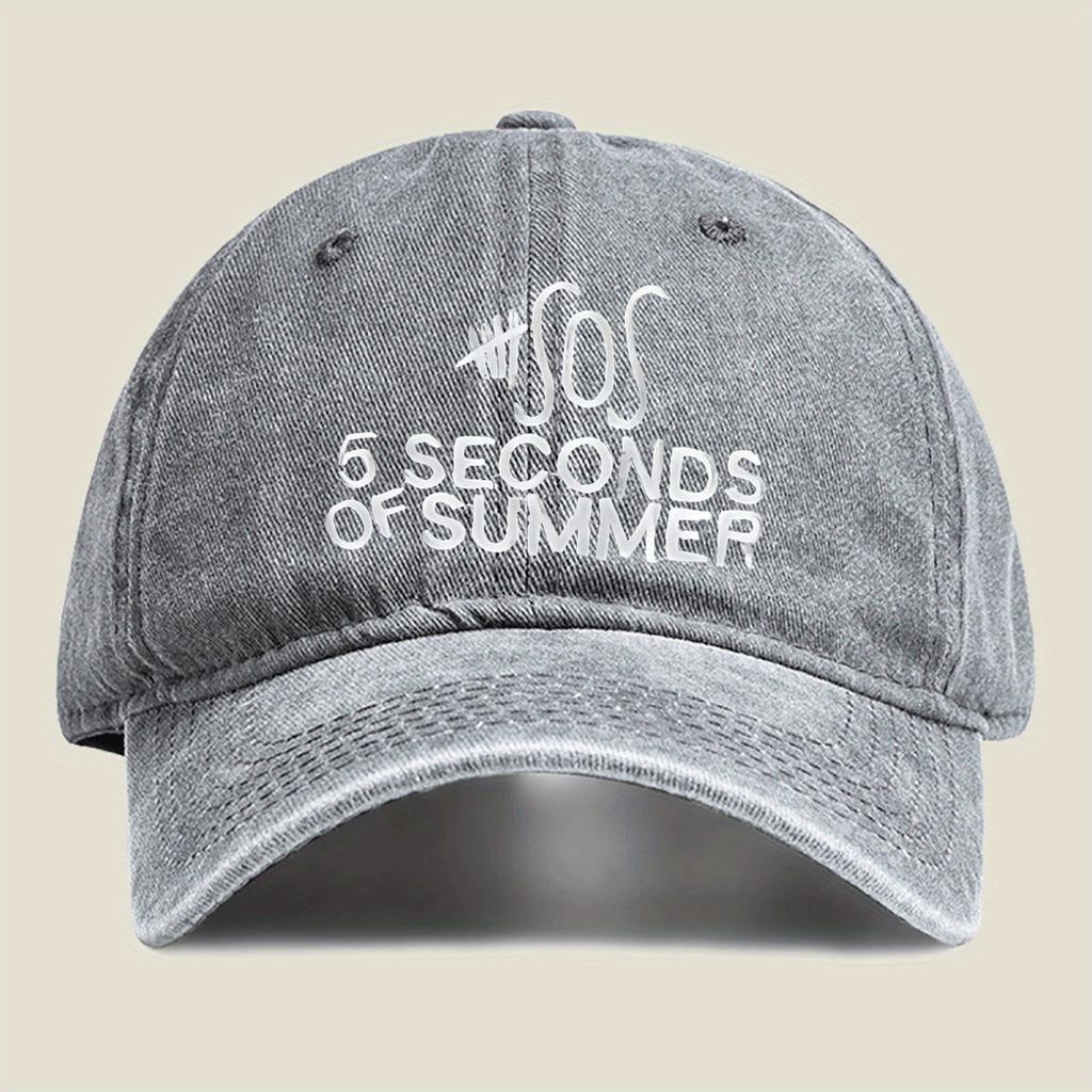 5 Seconds of Summer SOS Graphic Washed Baseball Cap Unisex Polyester Casual Adjustable Sun Hat