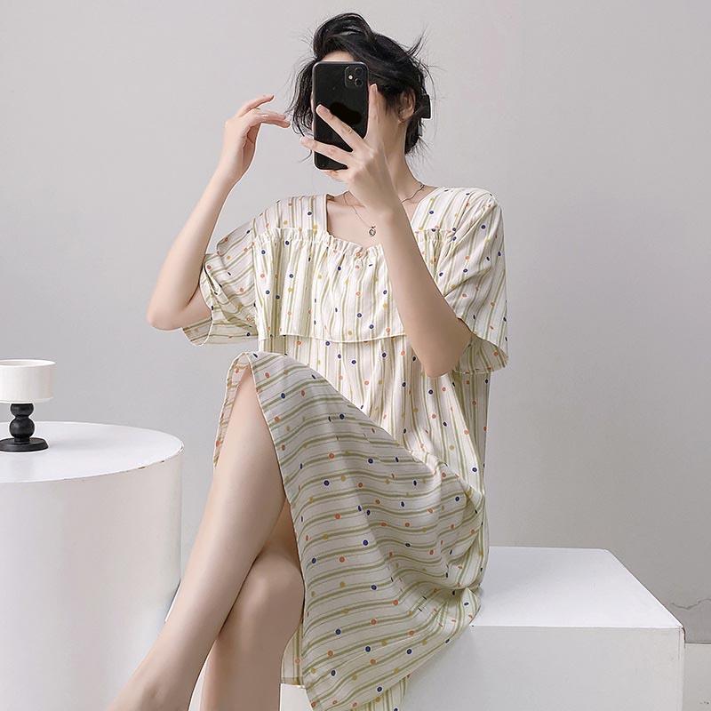 Sexy Nachtwäsche Damen Spitze Viskose Nachtkleid Kurzarm Cartoon Nachthemden Mädchen Nachthemd Einheitsgröße Nachthemd Mädchen Nachtwäsche