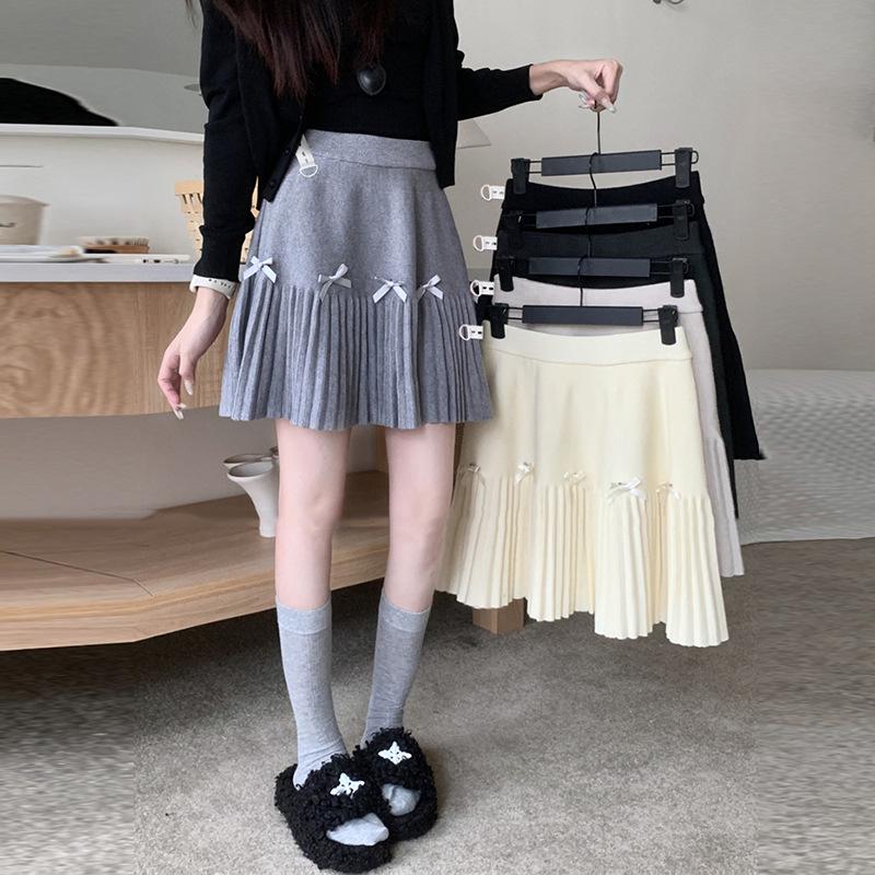 

Maternity Autumn/Winter Bow Knit Midi Skirt: High Waist Slim Pleated Skirt for Spring/Autumn XL абрикосовый