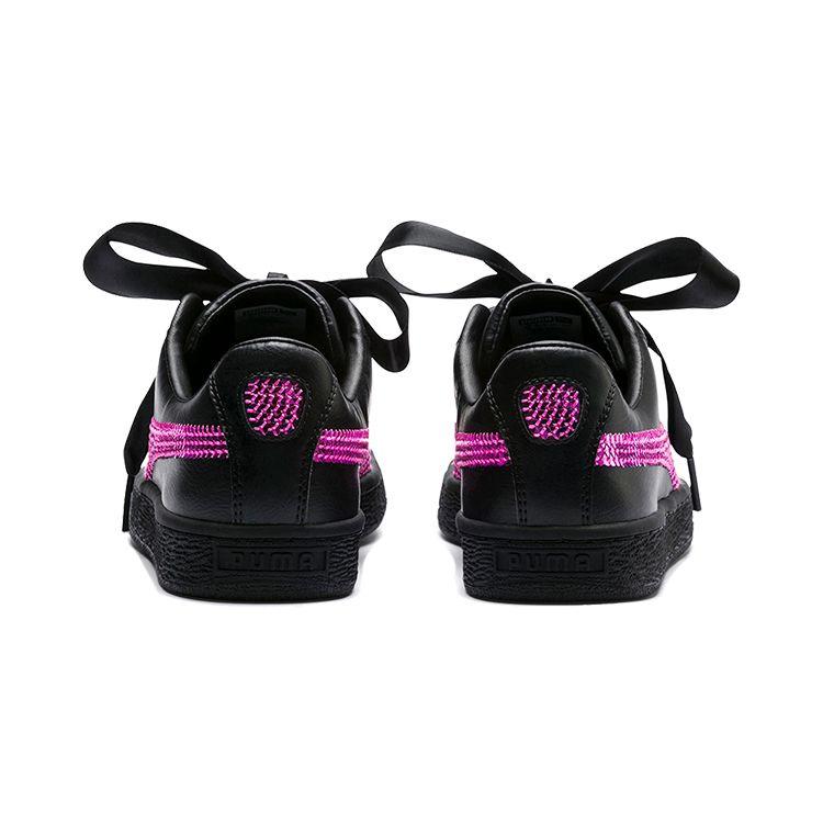 Puma Basket Series Heart Bling Retro Casual Durable Lightweight Low-Top Kids Sneakers Kids Sneakers Black Purple 366847-01