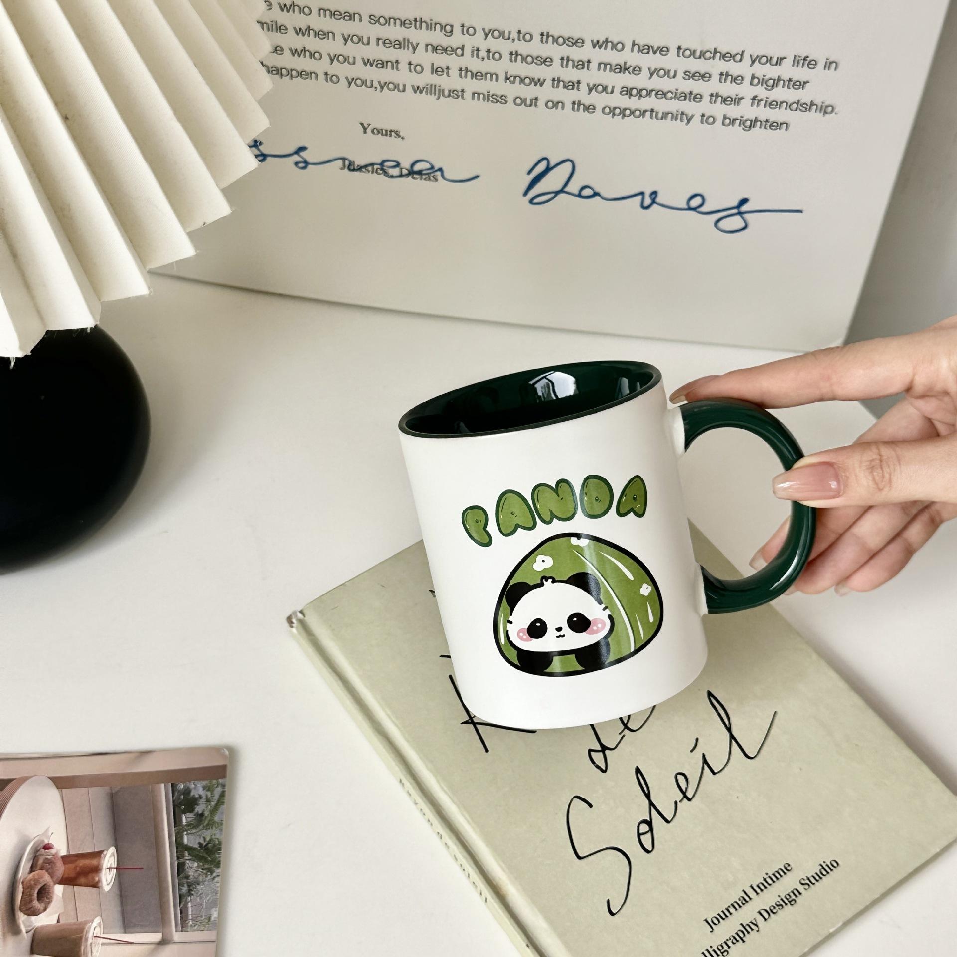 Cute high-value ceramic mug large-capacity household couple water cup birthday gift souvenir cup 301-400ml