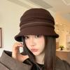 New Literary Style Pleated Bucket Hat Female Face Small Autumn and Winter Retro Woolen Basin Hat Big Head Circumference Sun Hat