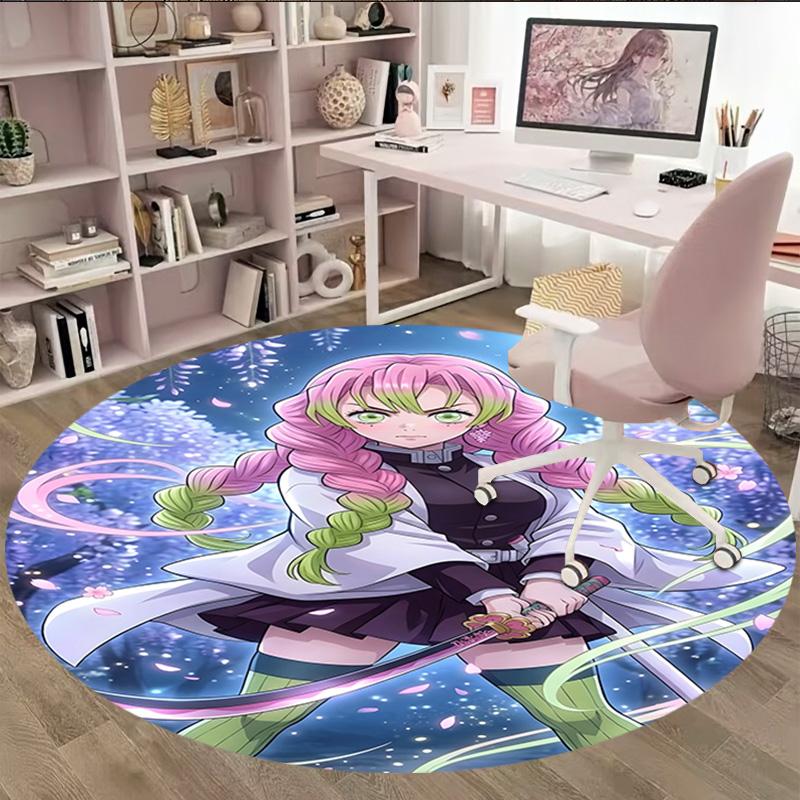 1pc Mitsuri Kanroji Carpet, Round Rug, Comfortable, Suitable for Entryways, Living Rooms, Office, And Bedrooms, Christmas Decoration