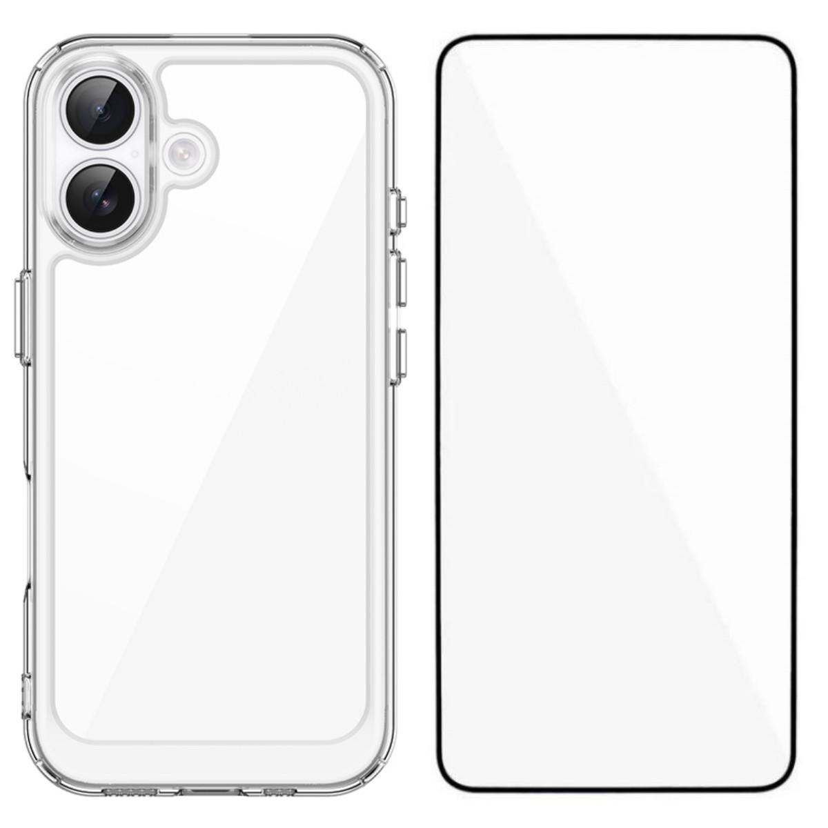 

For iPhone 17 Case WANLONFENG MF Series TPU Acrylic Clear Phone Cover with Tempered Glass Film Transparent