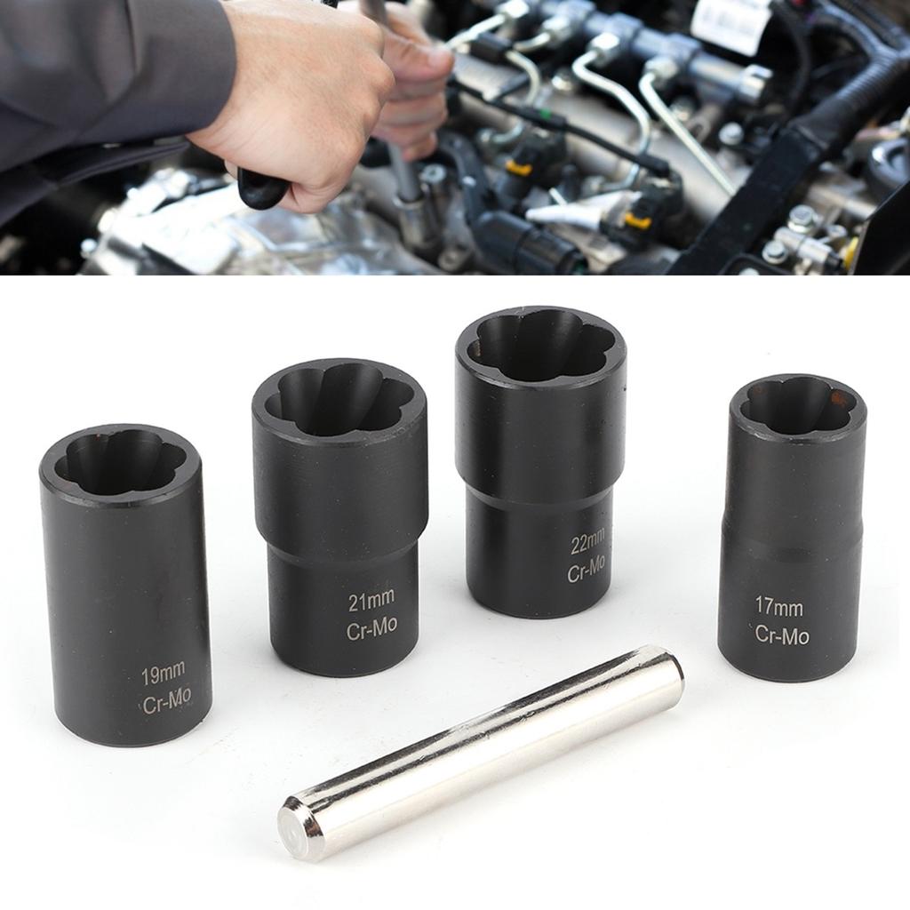 5pcs/set Damaged Nut Lock Remover 1/2in Drive Size Twist Socket Straight Bar Set