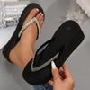 Fashion Fashion Rhinestone Beach Flip Flops for Women Thick Sole Wedge Sandals Woman Summer 2025 Lightweight Clip Toe Platform Slippers