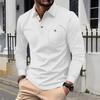 Autumn Solid Color Waffle Knit Lapel Pocket Button Long Sleeve Polo Shirt