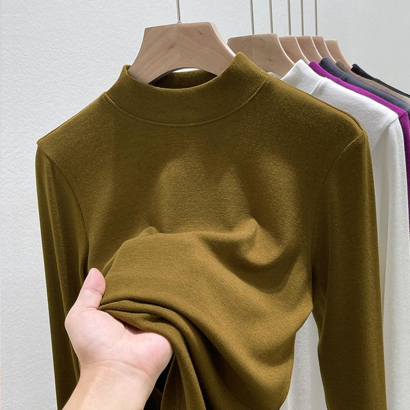 Small stand-up neck bottoming shirt with stacked top inside, summer new basic versatile slim-fitting long-sleeved T-shirt for women