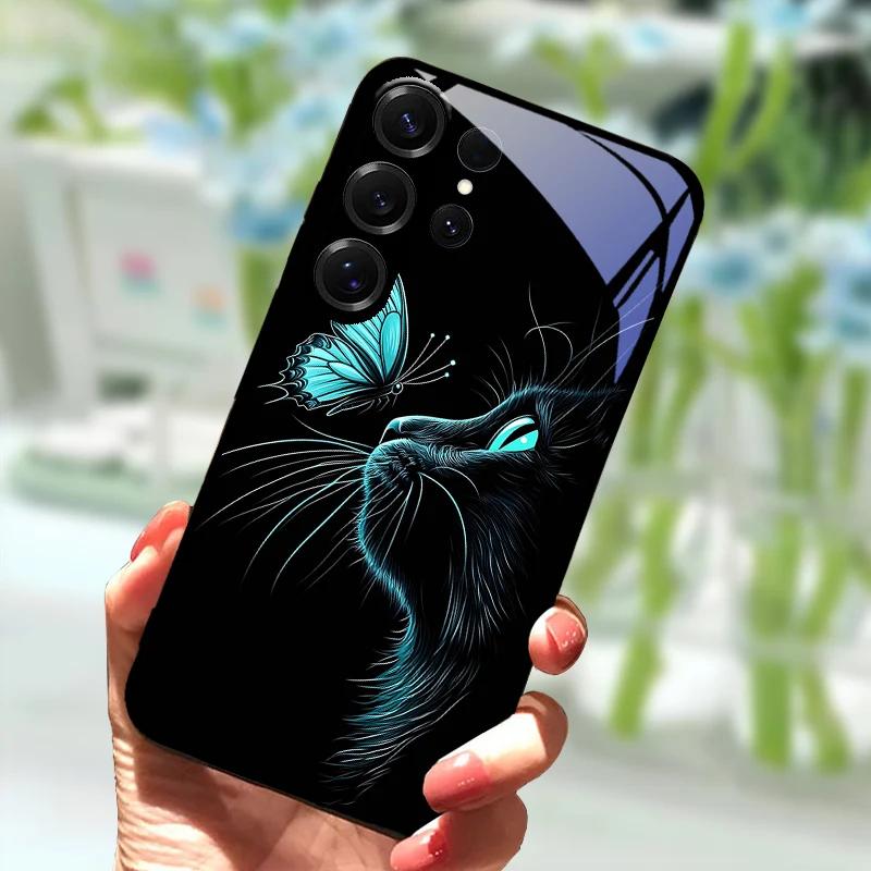 Für Samsung S23 FE Cartoon Glas Hülle S22+ / S23+ Harte PC Gehärtetes Glas Handyhülle Für Galaxy S 22 S 23 Ultra Stoßfeste Hüllen