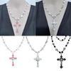 Fashionable Cross Pendant Necklace Pearls Beaded Chain Hiphop Collarbone Chain