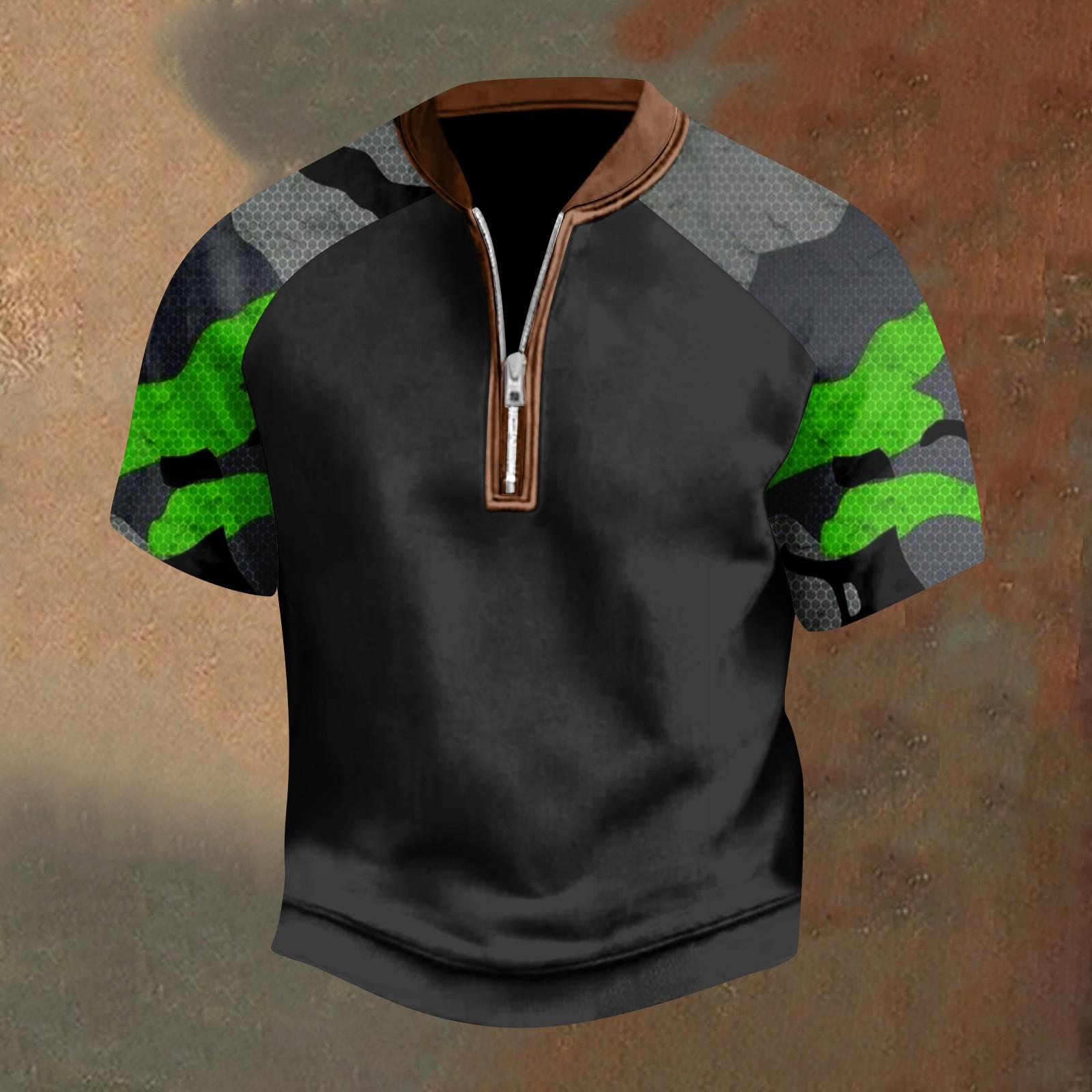 

Чоловіча повсякденна футболка з короткими рукавами на блискавці XXL