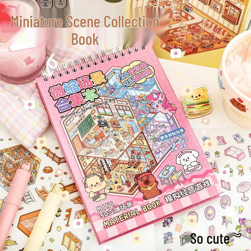 Miniature Scene Collection: Internet Celebrity Simulation Toy Book with PET Landscaping Stickers