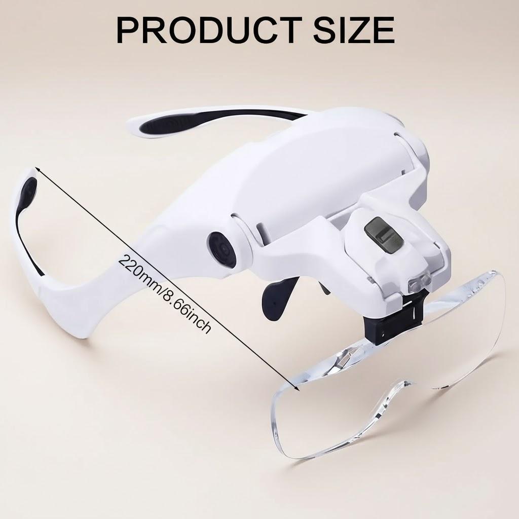 

Head Mounted Magnifier LED Lighting 5 Interchangeable Lenses 1.0X to 3.5X Adjustable Headband Comfort Optical Instrument білий