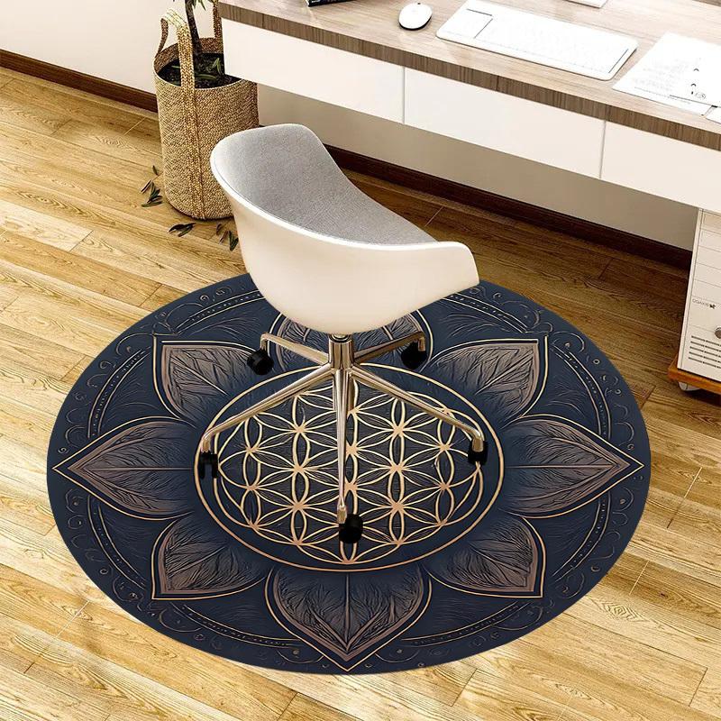 1pc Office Carpet Chair Mats Sacred Geometry Lotus Mandala Perfect for Decorating Office Chairs, Living Rooms, Or Bedrooms