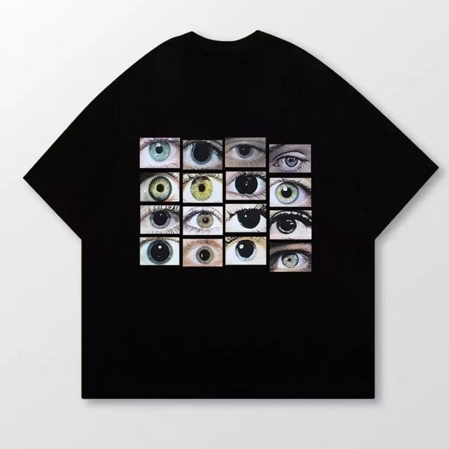 Surreal Multi Huunisex Eyes Collage T Shirt Y2k Dark Aesthetic Graphic Tee Oversized Streetwear Casual Cotton Short Sleeve Tops
