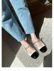 Cowhide Version~ A Miu Leather Color Matching Mary Jane Shoes Women's Spring and Autumn Pearls One-word Belt Flat Shoes Single Shoes Small Leather Sho