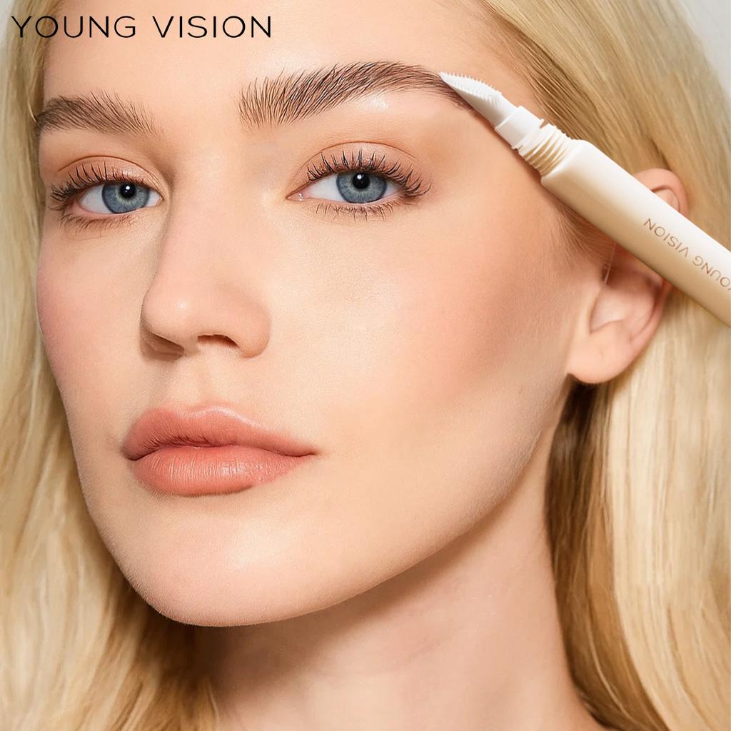 YOUNG VISION Gel Transparent pentru Sprâncene, Tub - Controlat, Perie Unică din Silicon, Rezistent la Apă și Transpirație, Toate Culorile Sprâncenelor, Aplicare în 4 Pași, Zilnic & Petrecere