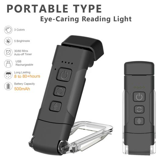 LED Book Light Reading Lamp 3 Color Temperatures Dimmable Eye-Friendly Flicker-Free Super Bright USB Rechargeable Clip-on Lamp