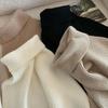 Yousheng Women Sweater Solid Color High Neck Long Sleeve Knit Sweater Slim Fit Irregular Hem Mid-length Knitwear