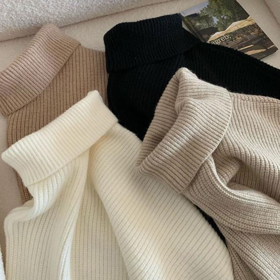 Yousheng Women Sweater Solid Color High Neck Long Sleeve Knit Sweater Slim Fit Irregular Hem Mid-length Knitwear