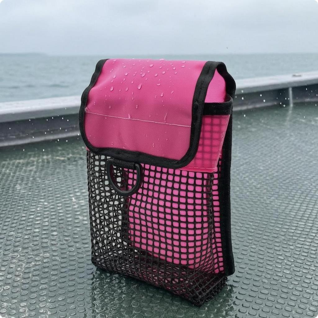 Bolsa para Carretel Fecho com Aba Malha Scuba Argola para Pendurar Bolsa de Acessórios de Mergulho para Mergulhadores Fluorescente