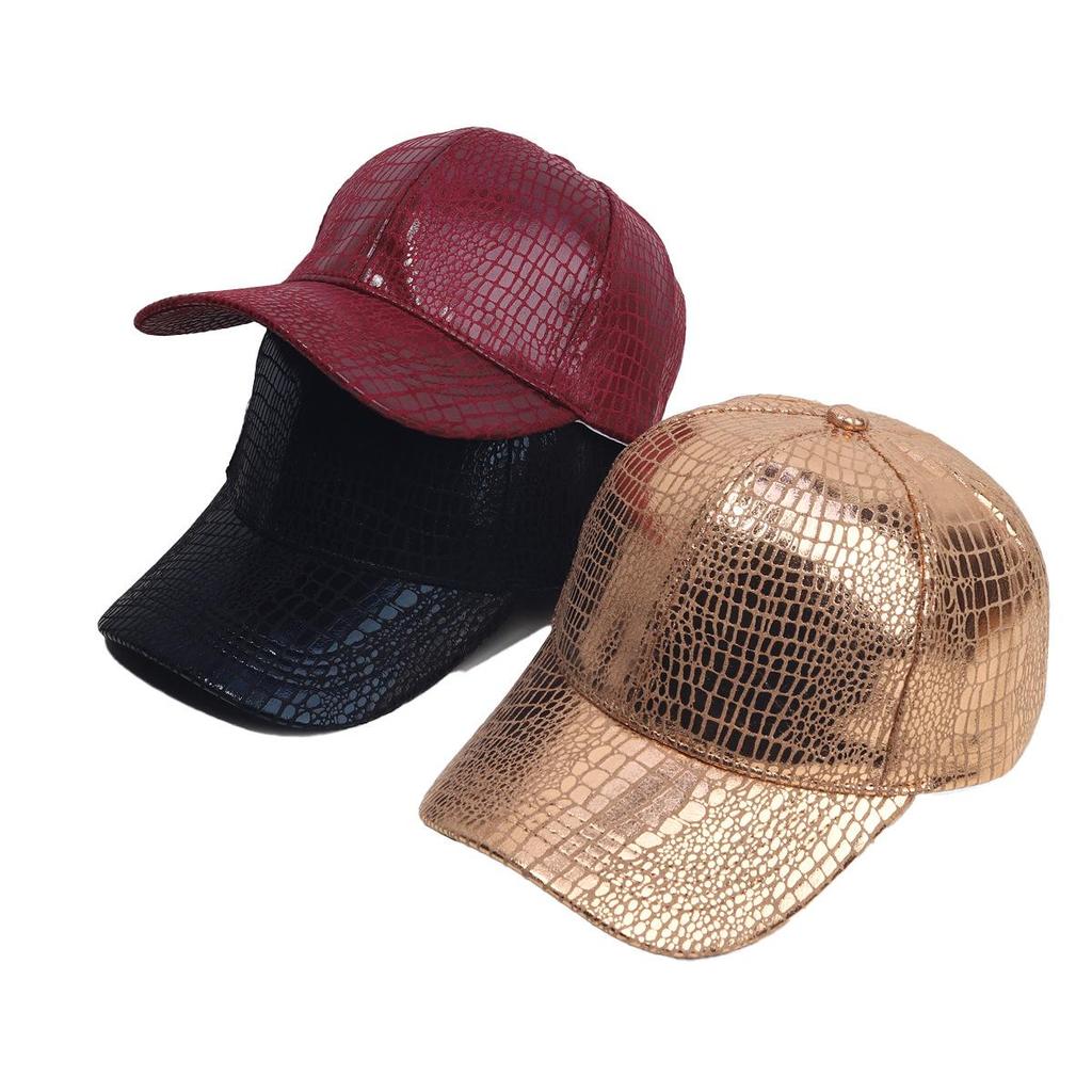Trendige Unisex Baseballkappe aus PU-Leder mit Krokodilstruktur, Gebogener Schirm zum Sonnenschutz