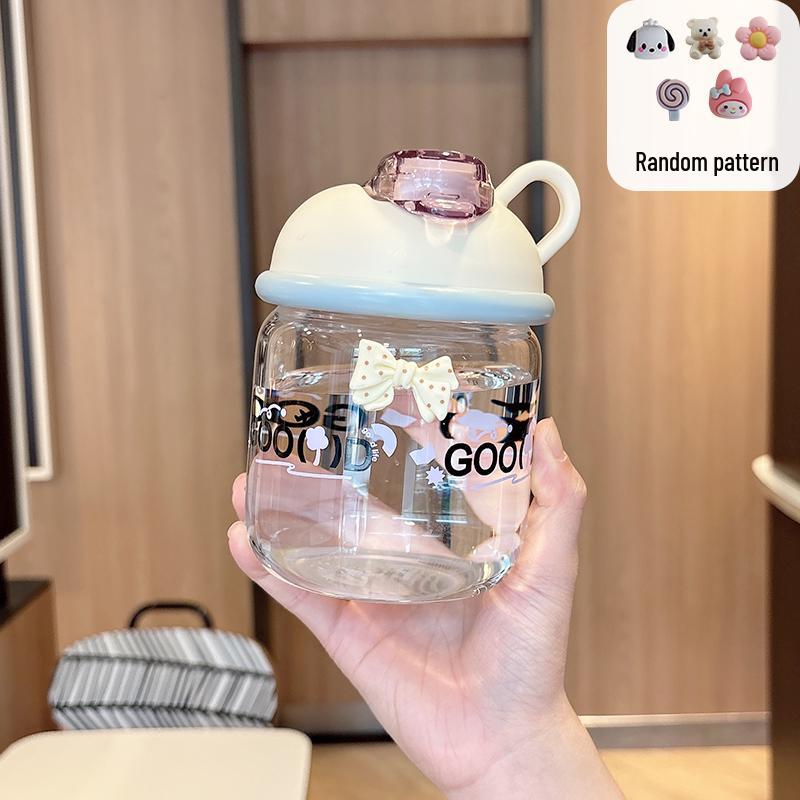 Cute High-Value Portable Glass Water Cup for Girls – Large Capacity, High-Temperature Resistant, Ideal for Students.