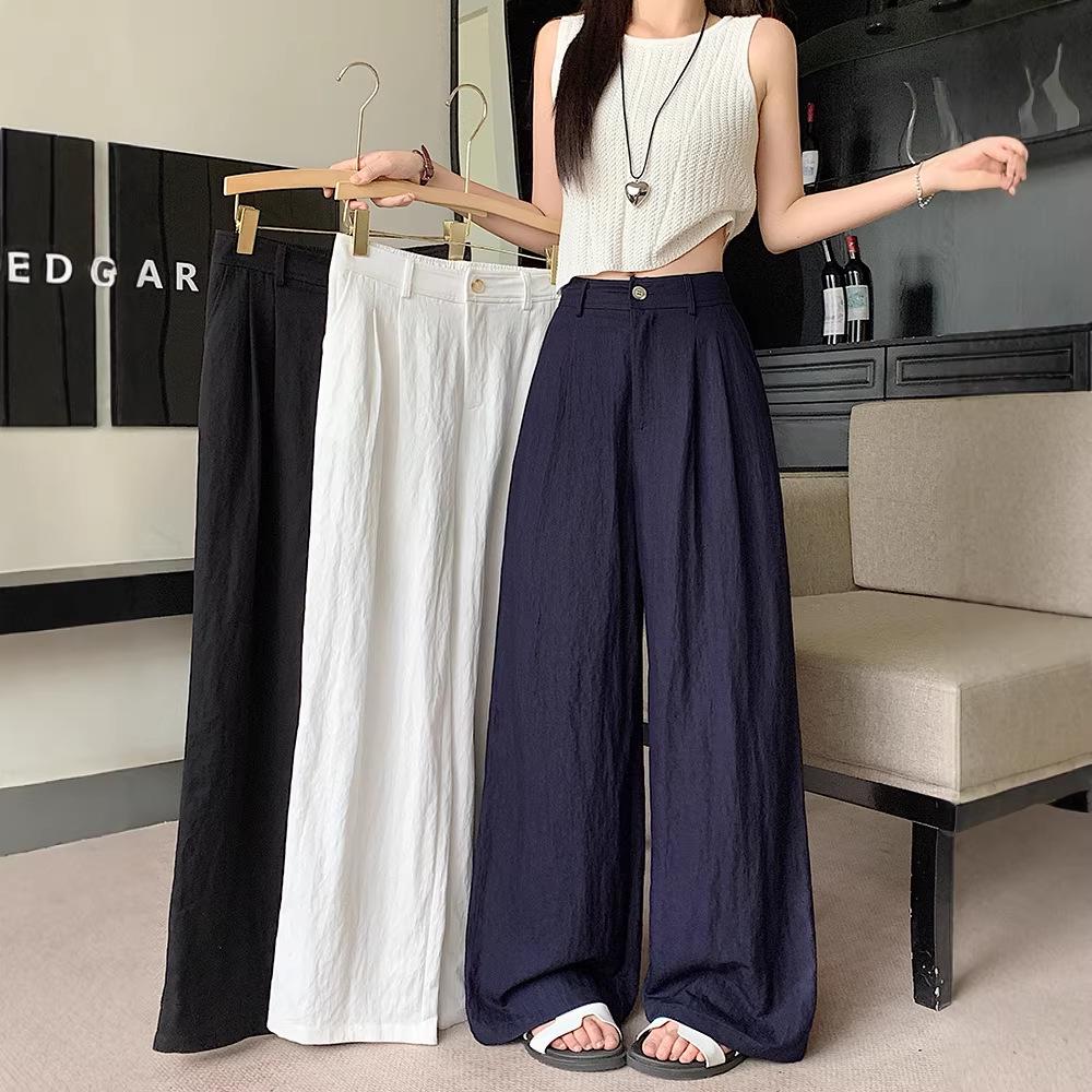 

2026 Summer Plus Size High-Waisted Wide-Leg Floor-Length Casual Pants 4XL чёрный