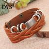 Men Vintage Braided Faux Leather Stainless Steel Cuff Bangle Bracelet Wristband