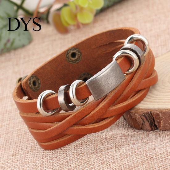 Men Vintage Braided Faux Leather Stainless Steel Cuff Bangle Bracelet Wristband