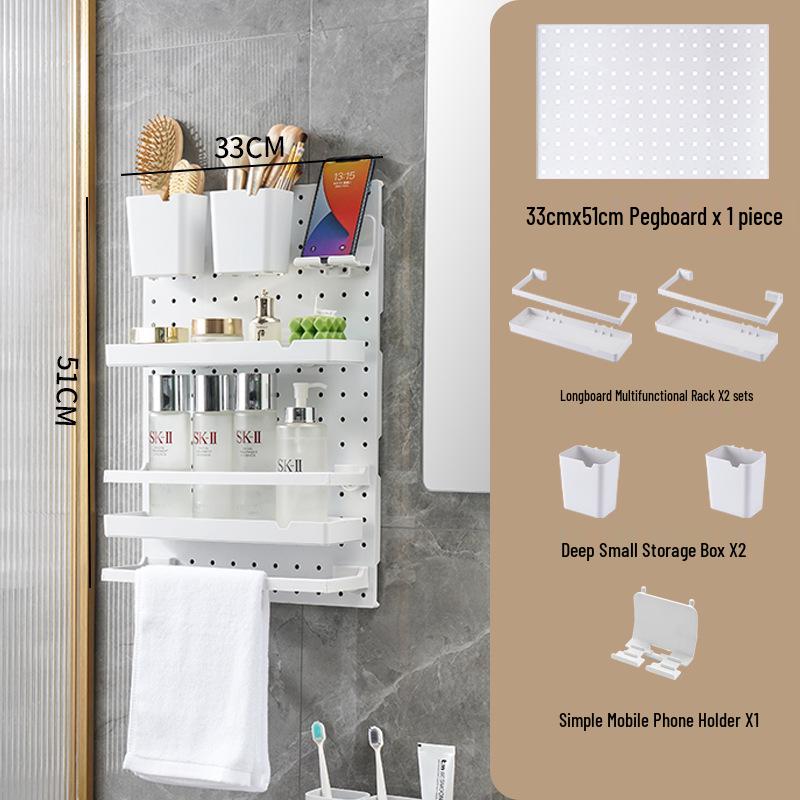 Wall-Mounted No-Drill Pegboard Storage Shelf for Kitchen and Dorm Room